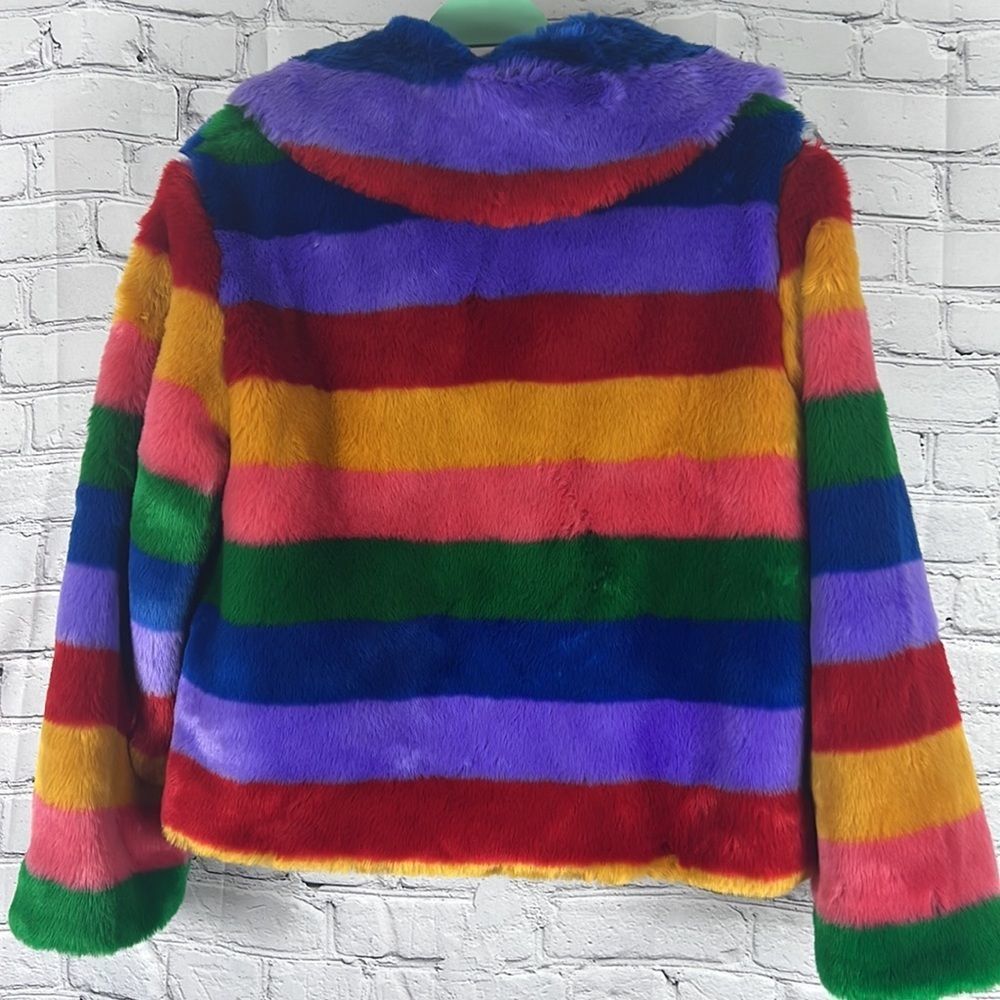 NEW Alice+Olivia coat striped multicolored faux fur size XS - Picture 8 of 16